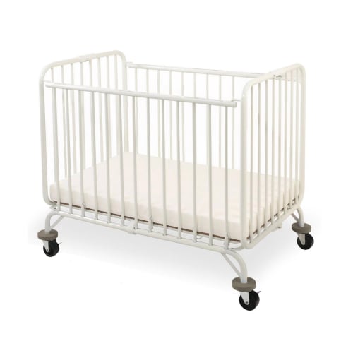 Cuna de Metal Plegable L.A. Baby ® Holiday, Mini/Portátil, Ruedas Giratorias, Blanco